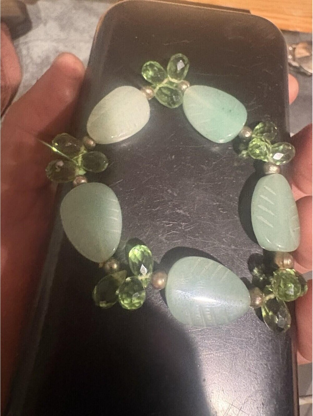 Burmese Jade Carved Bracelet With Natural Pear
